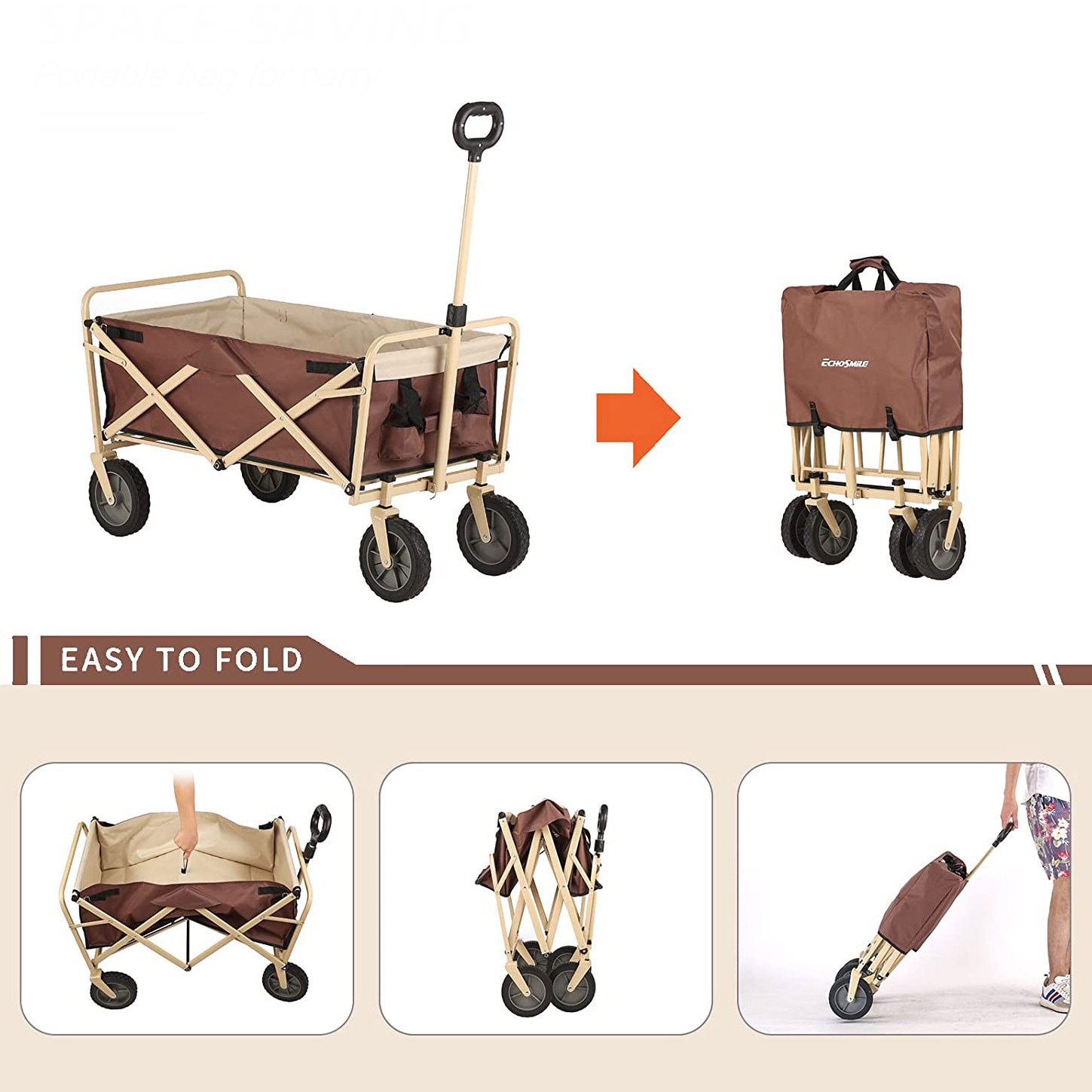 Camping Trolley Folding Trolley 4-wheeled Camping Foldable Cart Hand Carts Camping Wagon For Beach Outdoor Garden