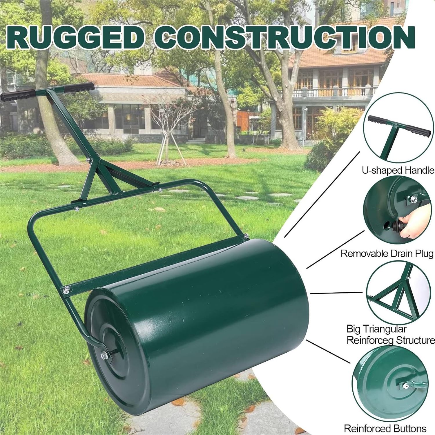 Rolling Push Garden Roller Lawn Water Filled Lawn Hand Grass Roller Water Filled Sod and Yard Roller