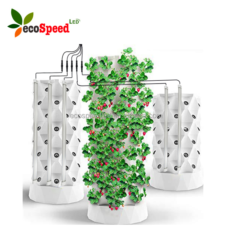 2023 new best yield hydroponics system indoor vertical garden grow aeroponic tower with LED light bar 24w 36w 40w