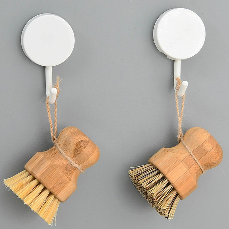 Bamboo Round Mini Dish Brush Natural Scrub Brush Durable Scrubber Cleaning Kit for Cleaning Pots Pans and Vegetables