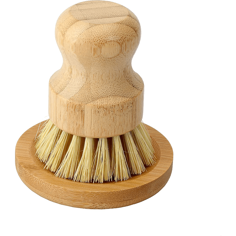 Bamboo Round Mini Dish Brush Natural Scrub Brush Durable Scrubber Cleaning Kit for Cleaning Pots Pans and Vegetables