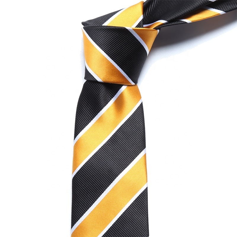 High quality microfiber woven jacquard yellow stripe custom logo school tie