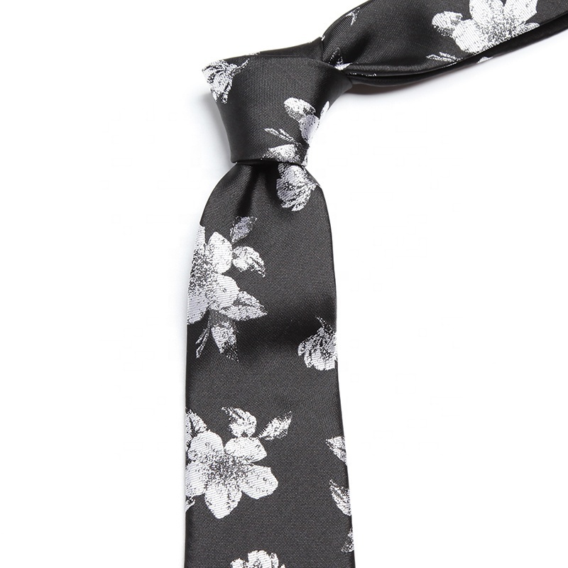 Luxury brand design black white gold flower mens wedding tie box set  microfiber hand made floral neck ties for men