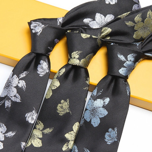 Luxury brand design black white gold flower mens wedding tie box set  microfiber hand made floral neck ties for men