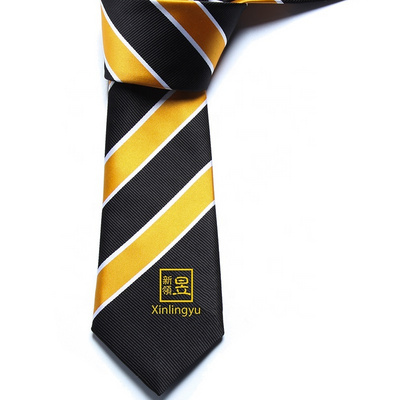 High quality microfiber woven jacquard yellow stripe custom logo school tie