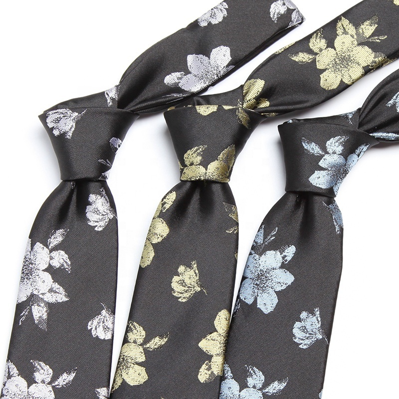 Luxury brand design black white gold flower mens wedding tie box set  microfiber hand made floral neck ties for men