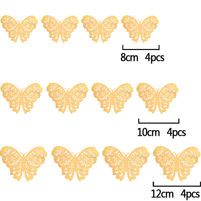 Tondo 12Pcs/BAG  3D Butterfly Decoration  Party Wedding Hollow Butterfly Sticker For Cake  Decoration