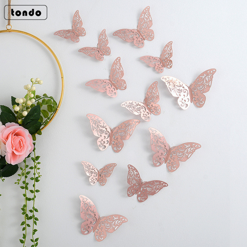 Tondo 12Pcs/BAG  3D Butterfly Decoration  Party Wedding Hollow Butterfly Sticker For Cake  Decoration