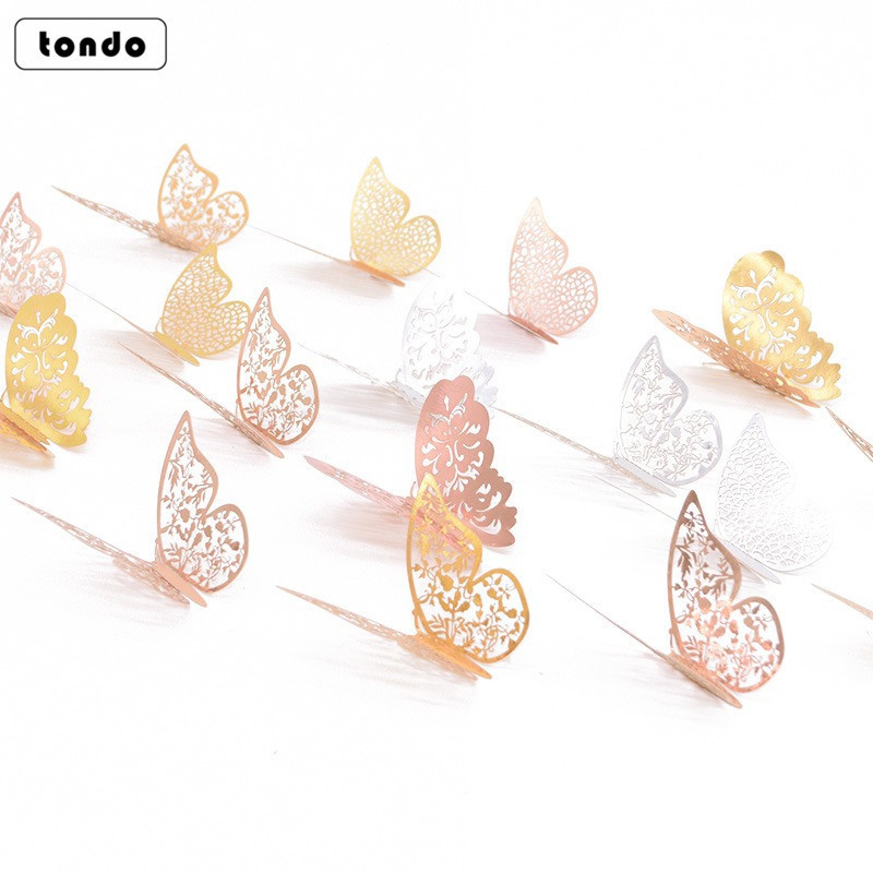 Tondo 12Pcs/BAG  3D Butterfly Decoration  Party Wedding Hollow Butterfly Sticker For Cake  Decoration