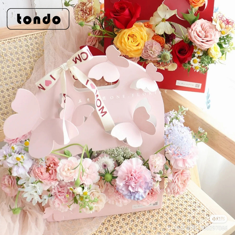 Tondo 2021 Wedding Cake Party Flores 3pcs/bag Butterfly Pattern flower bouquet Carry bag Box