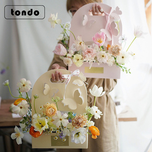 Tondo 2021 Wedding Cake Party Flores 3pcs/bag Butterfly Pattern flower bouquet Carry bag Box