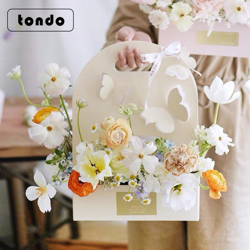 Tondo 2021 Wedding Cake Party Flores 3pcs/bag Butterfly Pattern flower bouquet Carry bag Box