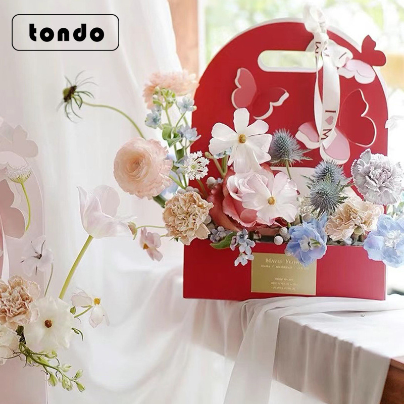 Tondo 2021 Wedding Cake Party Flores 3pcs/bag Butterfly Pattern flower bouquet Carry bag Box