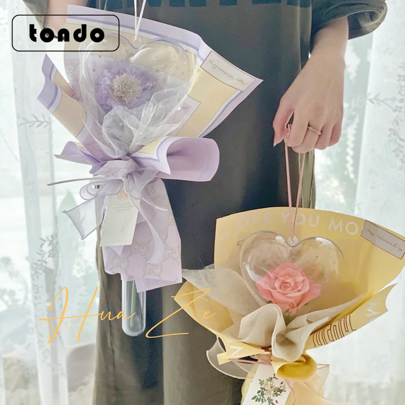 Tondo  New Design Heart Transparent Bobo Balloons Rose Bouquet Acrylic Flower Bobo Ball Set