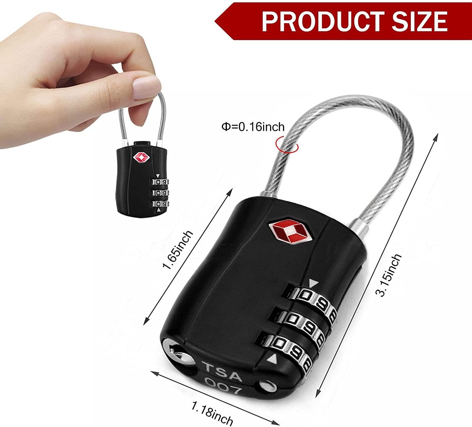 TSA Approved Travel Luggage Lock 3 Dial Combination TSA Lock for Suitcases & Backpack Security