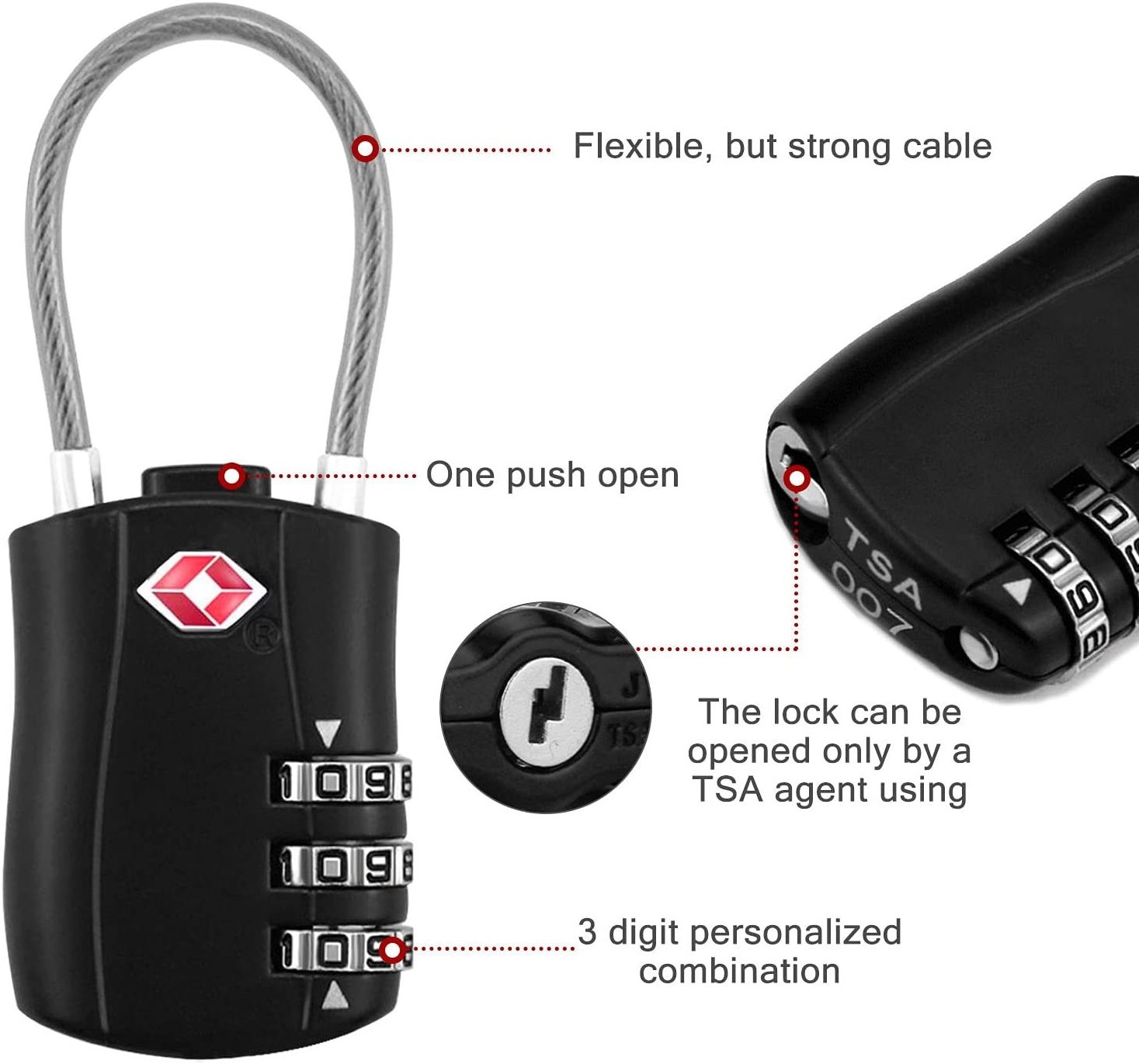 TSA Approved Travel Luggage Lock 3 Dial Combination TSA Lock for Suitcases & Backpack Security