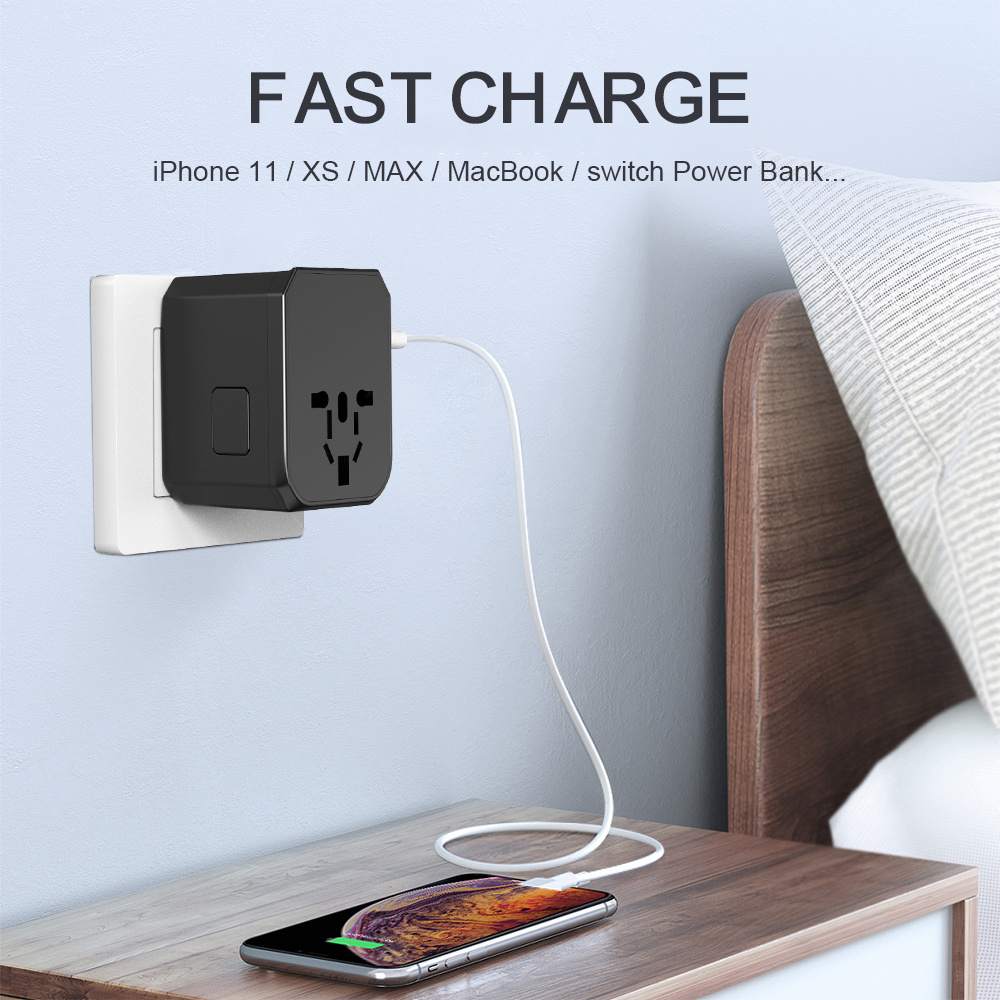 Universal Travel Adapter All In One International Wall Charger AC Plug Adapter With 4 USB Type C Charging Port For UK EU AUS