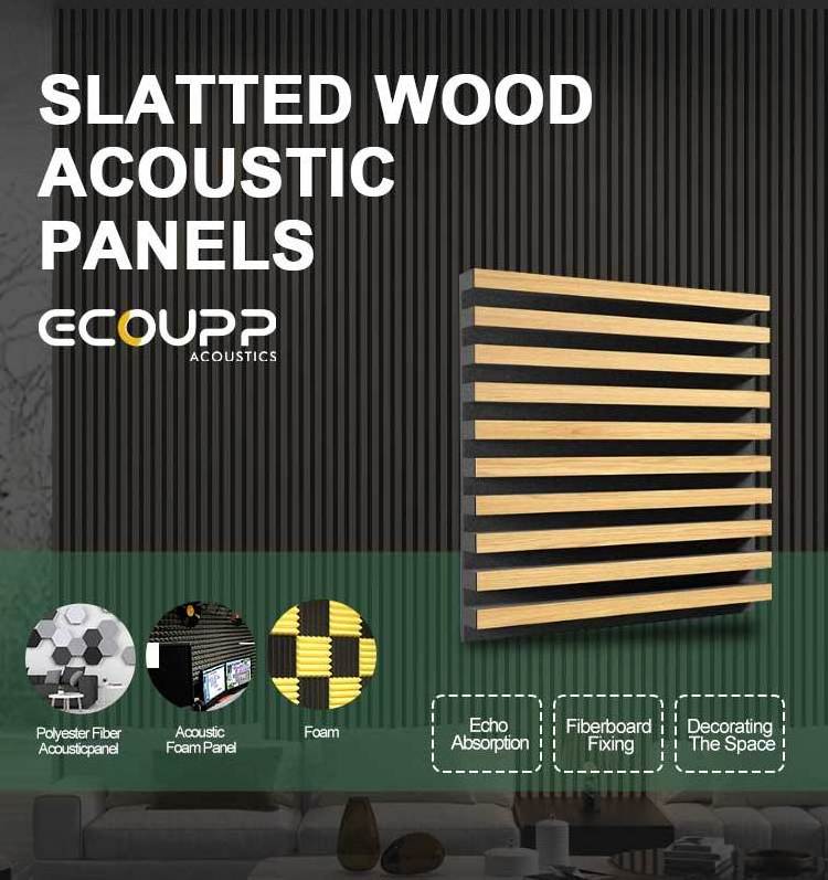 ECOUPP Oak Acoustic Panels Walnut Decorative Acoustic Ceiling Slat Aku Wood Panel for Sound Absorption