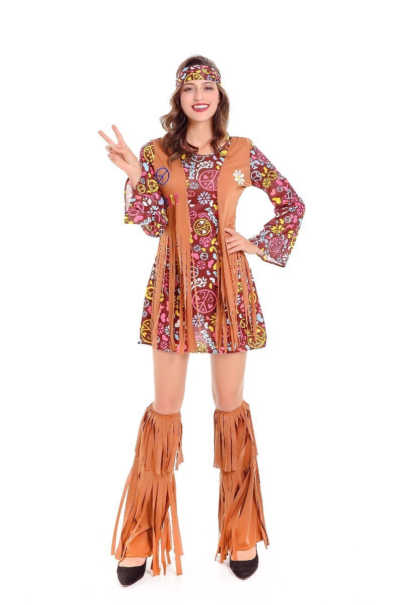 70s Women Hippie Costume Halloween Tribal Dance Dress Women Native Princess of Tribe Stage Performance Tassel Girl Costume