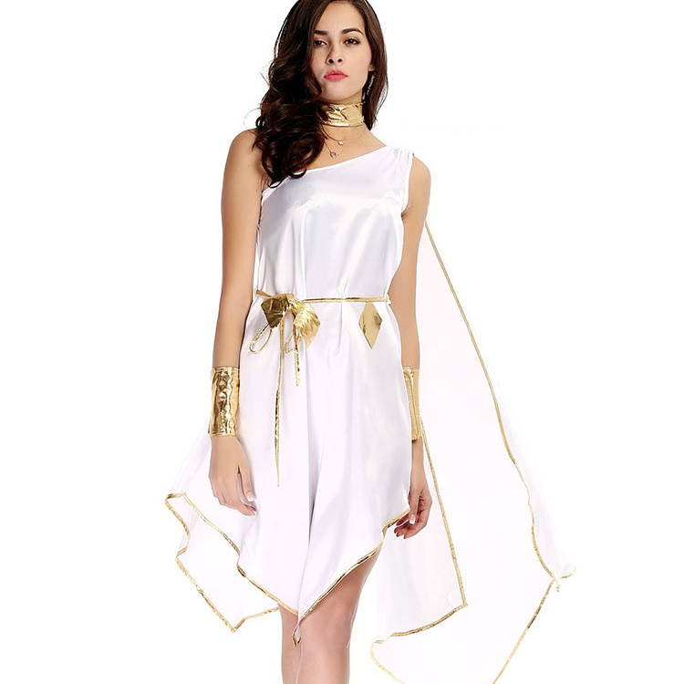 Medieval White Greek Goddess Cosplay Costumes Cleopatra Egypt Roman Retro Sexy Long Dresses Women Halloween Party Fancy Clothing