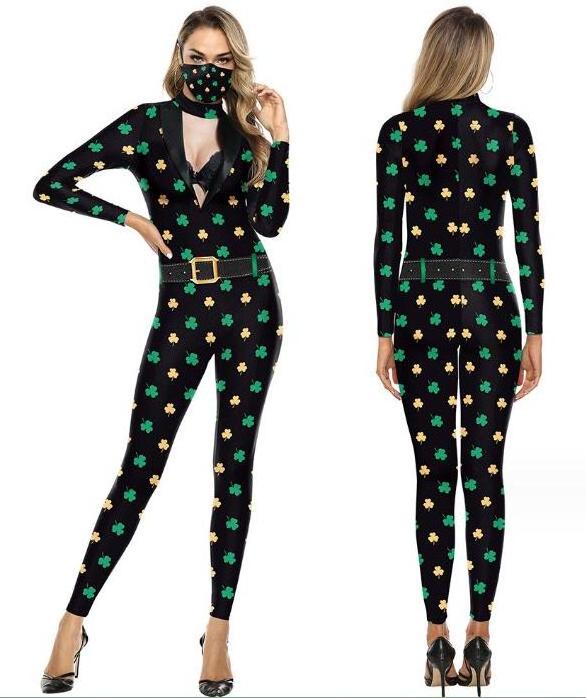 Ecoparty   Irish St. Patrick Day Jumpsuits Green Clover Bodysuit Festive Elf Cosplay Costume Carnival Party Clothing