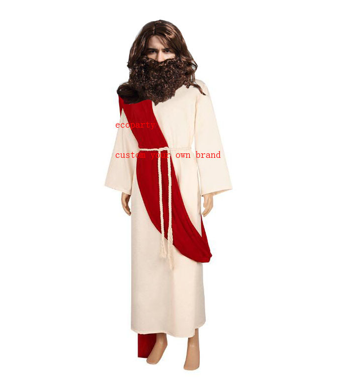 Ecoparty  Jesus Costume Adult Men Jesus Robe Religious Christ Costume Includes Scarf Waist Rope for Halloween  Jesus wig