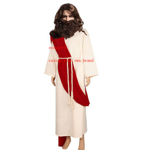 Ecoparty  Jesus Costume Adult Men Jesus Robe Religious Christ Costume Includes Scarf Waist Rope for Halloween  Jesus wig