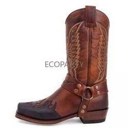 Women men's cowboy western boots Men's Western boot With Embroidered Slip Resistant Square Toe Chunky Heel Ankle Boots ecoparty