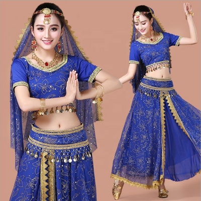 2020 Women's Indian Belly Dance Costume Set Bollywood Stage Performance Chiffon Top Dress Belt Belly Dance ECOPARTY