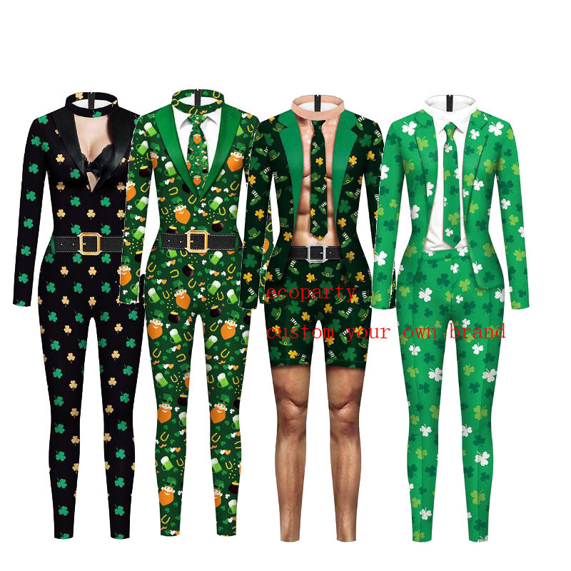 Ecoparty   Irish St. Patrick Day Jumpsuits Green Clover Bodysuit Festive Elf Cosplay Costume Carnival Party Clothing