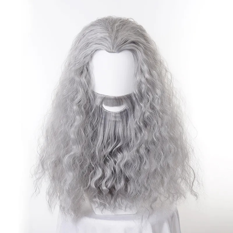 Beard Set Wizard Costume Halloween Cosplay Hair Long Accessories Party Grey Curly Dress Up Wig Men S Accessory Jesus Judge