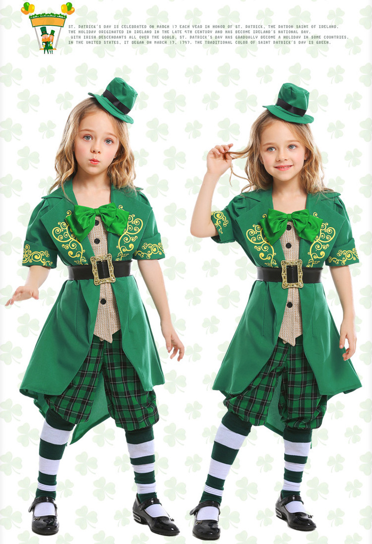 Fantasia Family St. Patricks Day Costume Ireland Irish Leprechaun Elf Cosplay for Girl Child Halloween Fancy Dress