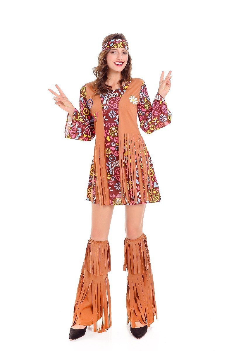 70s Women Hippie Costume Halloween Tribal Dance Dress Women Native Princess of Tribe Stage Performance Tassel Girl Costume