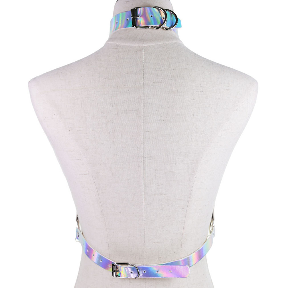 Women Laser Transparent Caged Bra Chain Body Harness Belt 2021 Sexy Waist Belt Bondage Female Holographic Strap Top Waist Belts