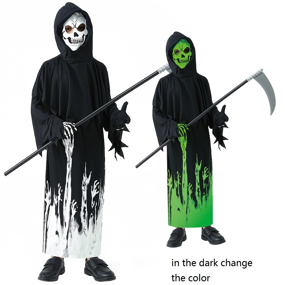 Child Glow In The Dark Grim Reaper Phantom Scary Kids Ghost Death  Fancy Dress Halloween Costume Theme Party Performance