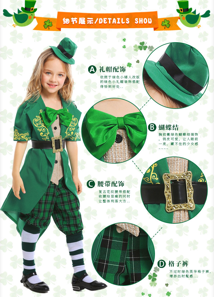 Fantasia Family St. Patricks Day Costume Ireland Irish Leprechaun Elf Cosplay for Girl Child Halloween Fancy Dress