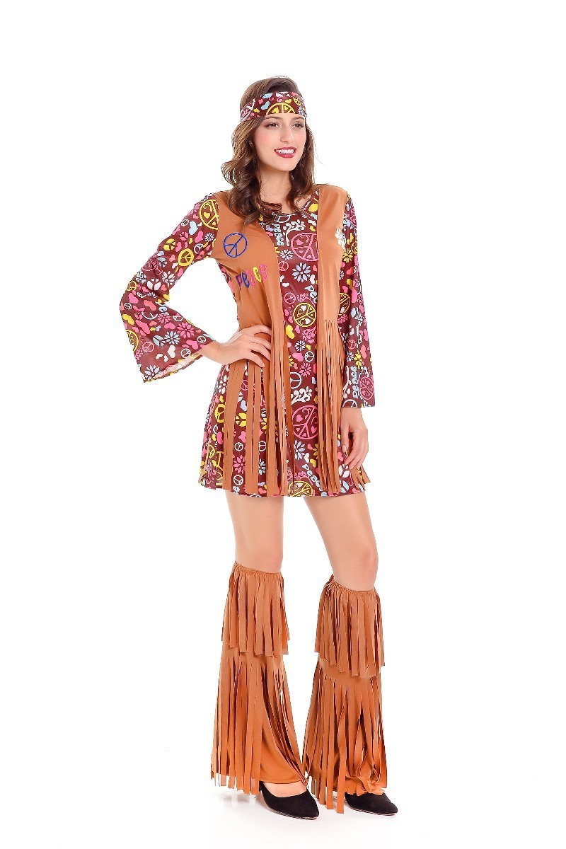 70s Women Hippie Costume Halloween Tribal Dance Dress Women Native Princess of Tribe Stage Performance Tassel Girl Costume