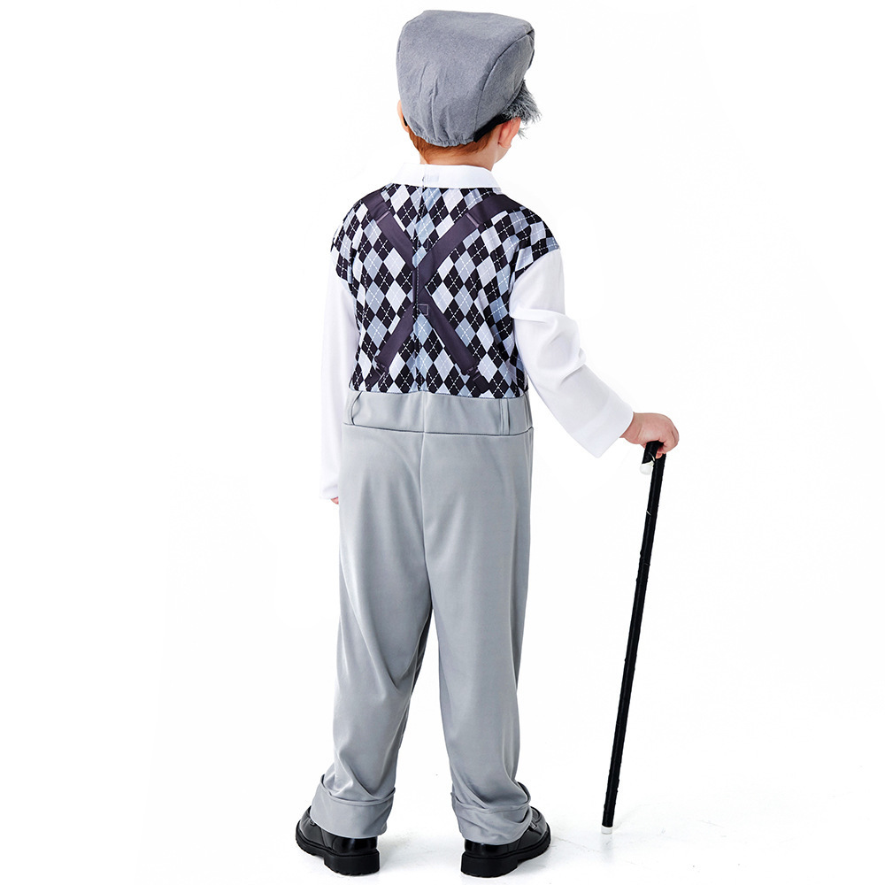 Boys The Elderly Grandpa Cosplay Costumes Children's Day Stage Grandfather Costume Outfit Jumpsuit Glass Hat With Beard