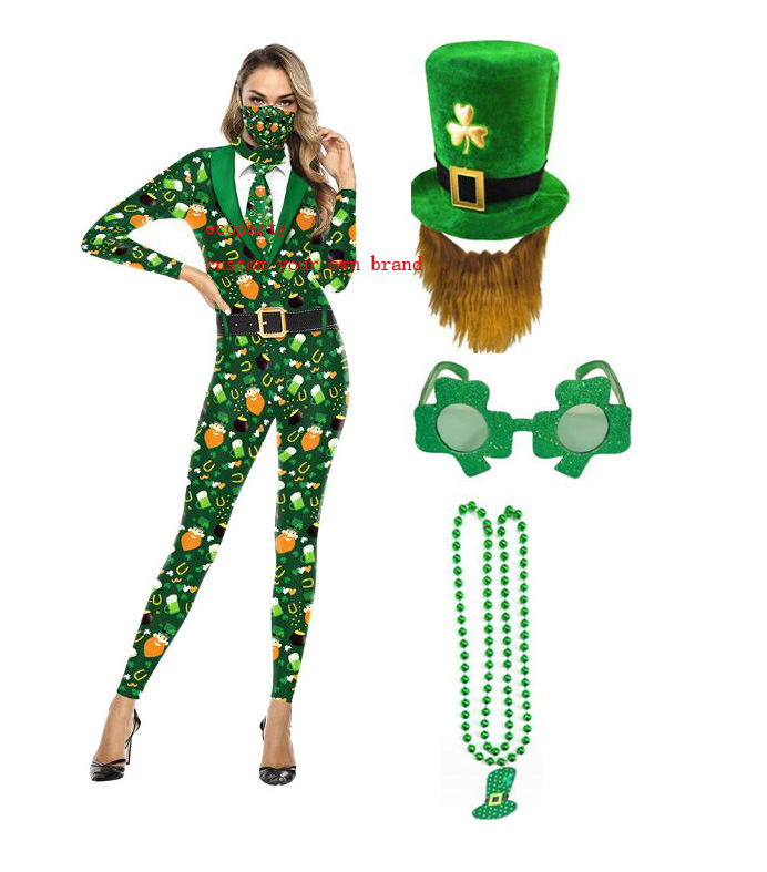 Ecoparty Plus Green Clover Ireland St.Patrick Day Costume Adult Carnival Costume Leprechaun Cosplay Family Fancy Dress Hat