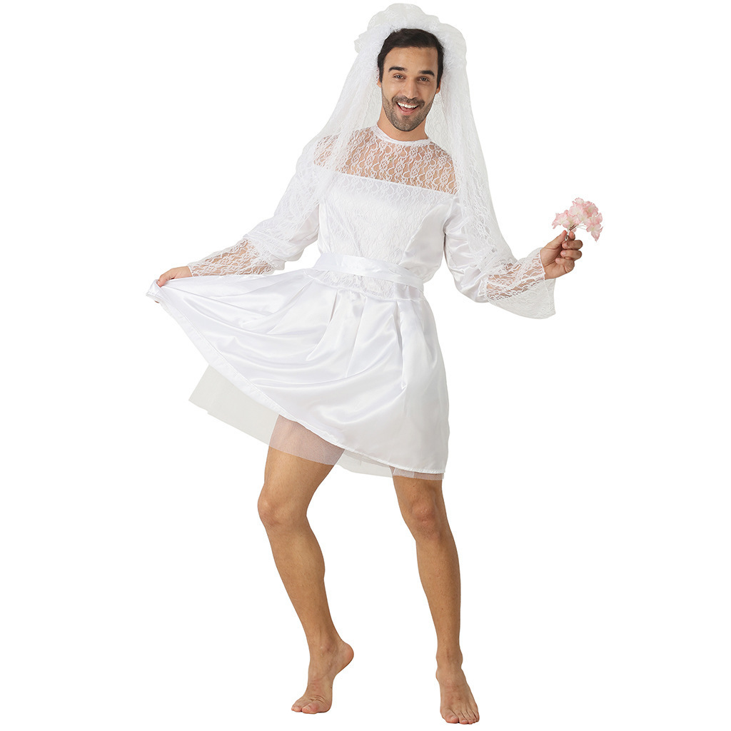 adult men male wedding bride funny crossdresser costume for Halloween party fancy dress