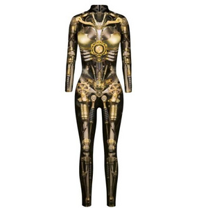 Ecowalson 3D Digital  Robot Print Bodysuit Children Punk Robot Jumpsuit Adults Halloween Cosplay Costumes Outfit