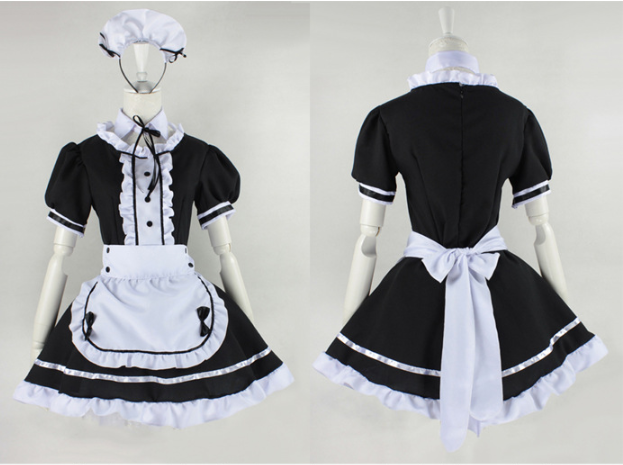 2023 Black Cute Lolita Maid French Maid Dress Girls Woman Amine Cosplay Costume Waitress Maid Party Stage Costumes S-4XL sizes