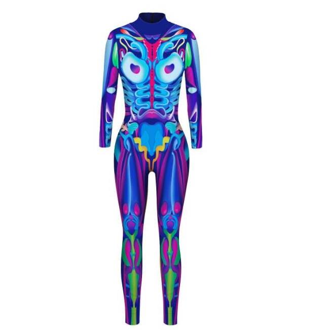 Ecowalson 3D Digital  Robot Print Bodysuit Children Punk Robot Jumpsuit Adults Halloween Cosplay Costumes Outfit