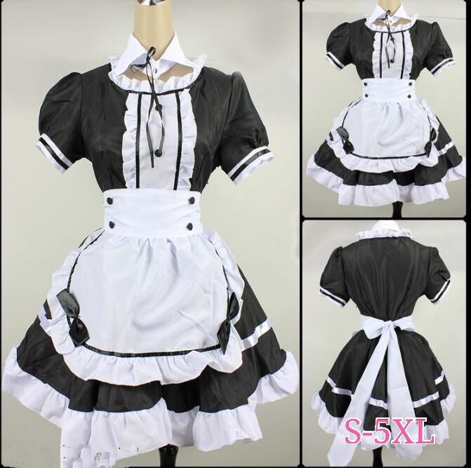 2023 Black Cute Lolita Maid French Maid Dress Girls Woman Amine Cosplay Costume Waitress Maid Party Stage Costumes S-4XL sizes