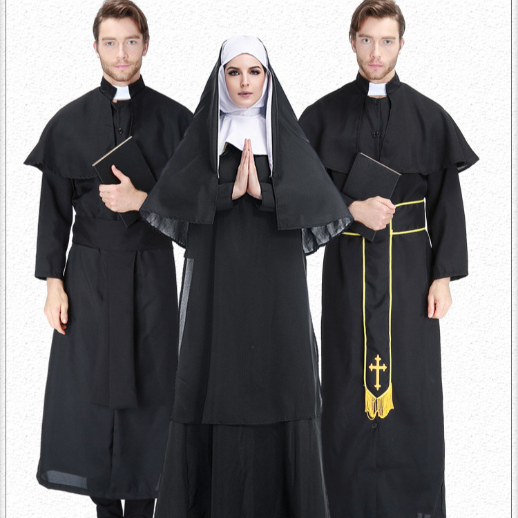 M-XL 2020 New Men Women Halloween Masquerade Cosplay Jesus Costume Woman man adult Black Nun Robes