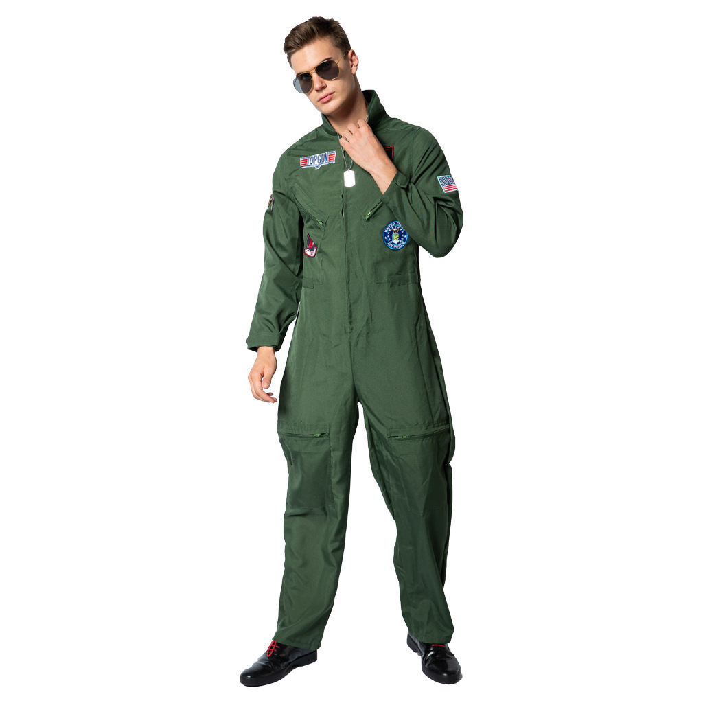 Movie Cosplay American Airforce Uniform Halloween Costumes For Men Adult Army Green Cos Pilot Jumpsuit