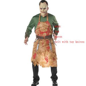 Ecowalson Halloween Party Costumes for Men Terror Scary Blood Zombie Butcher Chef Costume Cosplay with Mask