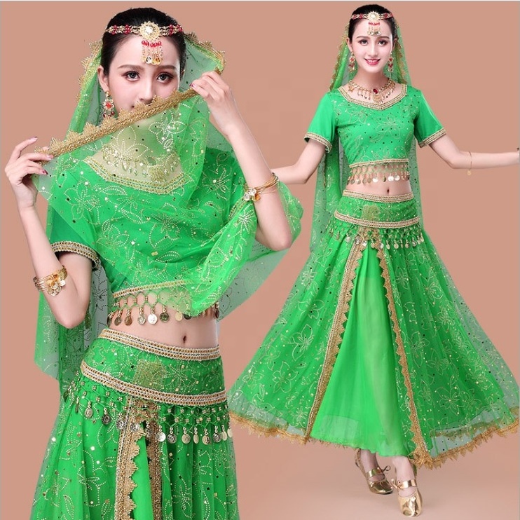 2020 Women's Indian Belly Dance Costume Set Bollywood Stage Performance Chiffon Top Dress Belt Belly Dance ECOPARTY