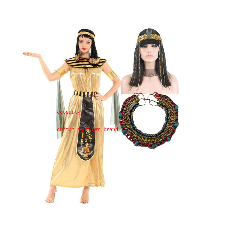 Ecoparty  Greek Queen Cosplay Costume Medieval Egypt Cleopatra Myth Goddess Carnival Dress Role Play Egyptian  Cosplay Costumes