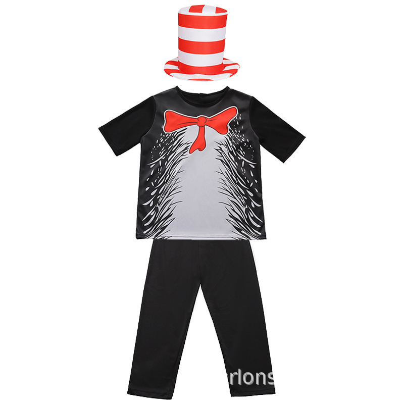 Carnival Halloween Child Role Playing Cosplay The Cat in the Hat Fancy Costume for Kids